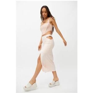 Urban Outfitters Cut Out Hip Side Slit Skirt Blush Pink Checkered Knit Midi